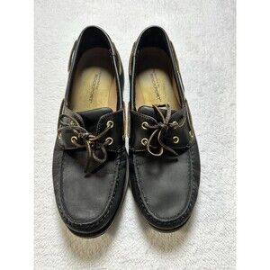 Rockport Black Leather Nautical Boat Loafers With Laces Sz 11